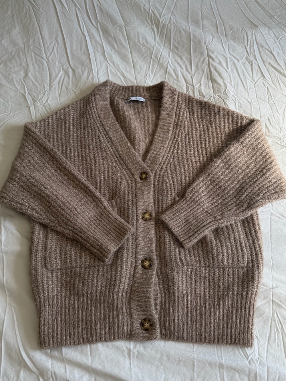 Zara Chunky Ribbed Cardigan - Taupe